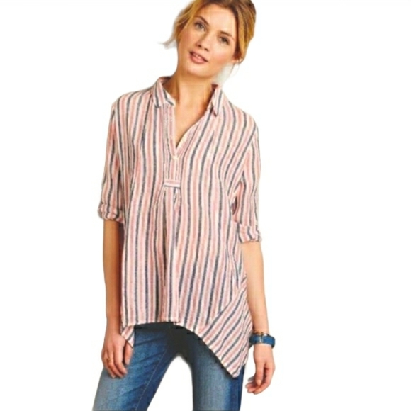 Anthro | Isabella Sinclair Linen Cotton Stripe Top - Picture 2 of 7